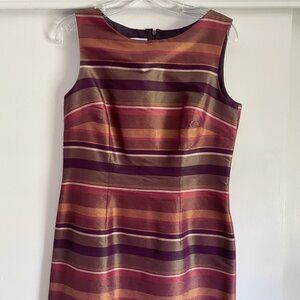 Talbots Silk Sleeveless Sheath Shift Dress Size 6 Midi Multicolor Fall Stripe